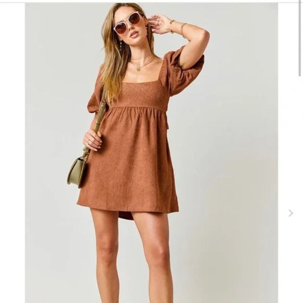 franki Corduroy Bow Back Puff Sleeve Mini Dress Youth 14 Cottage Granola Prairie